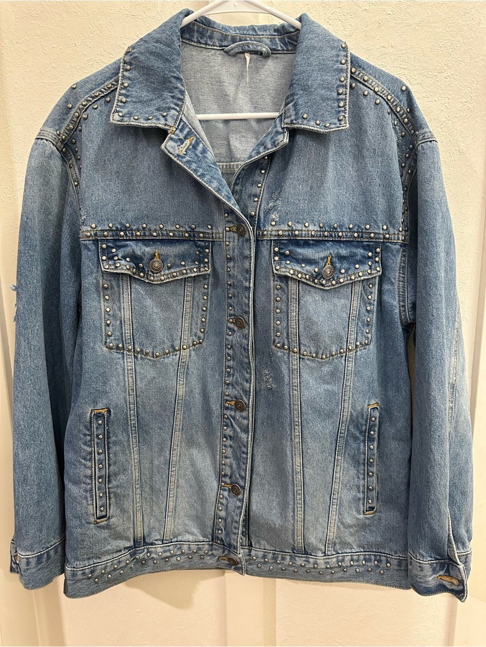 Free People Light Blue Studded Denim Jacket